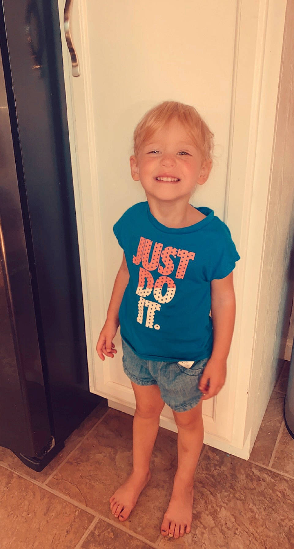 Sophia joined the competition — help win amazing prizes! baby_toddler_clothing, chin, clothing, glasses, hair, hairstyle, human_body, joint, joy, leg, neck, person, shoulder, skin, sleeve, smile, standing, t_shirt, thigh, toddler