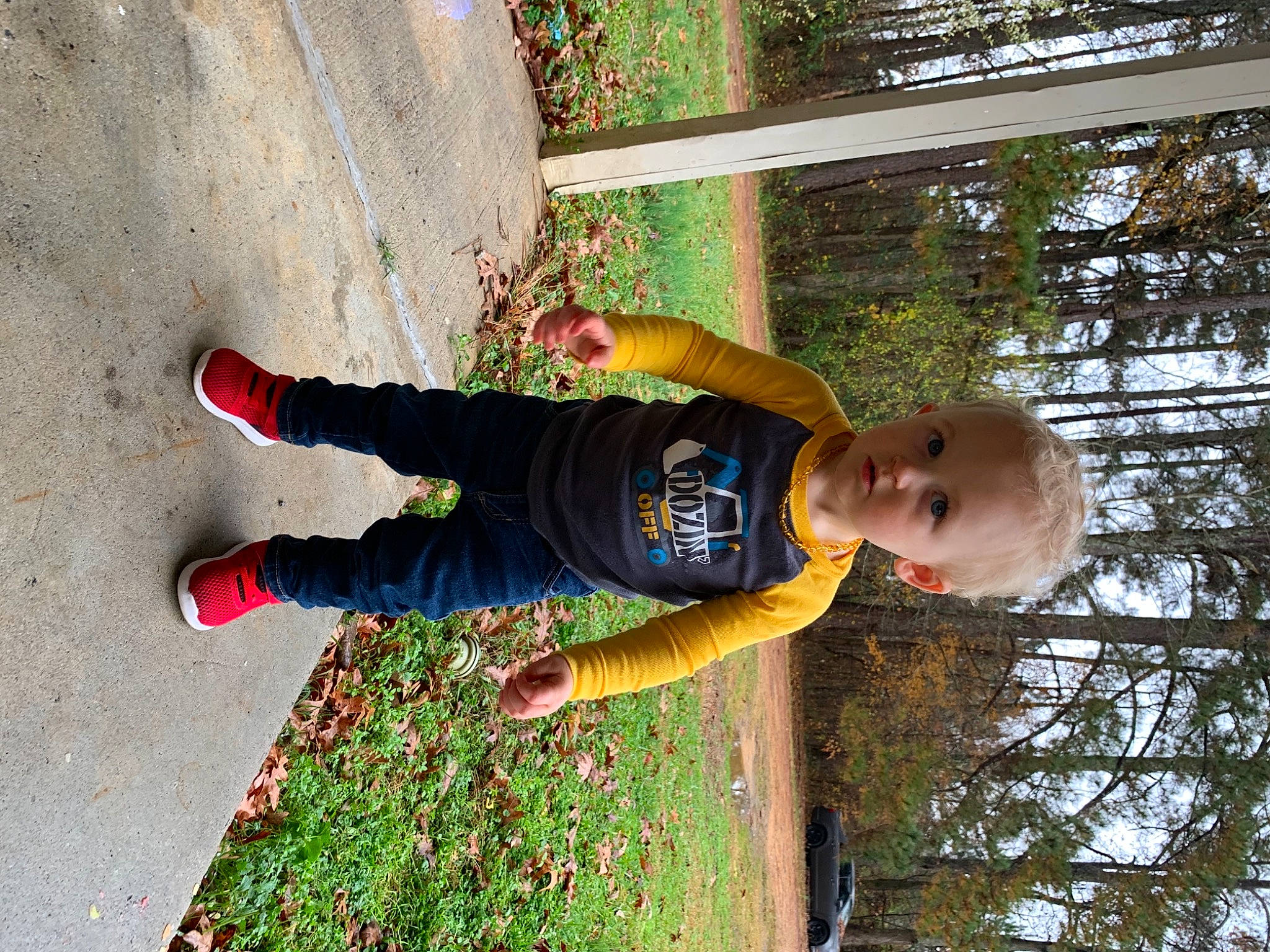 Cooper joined the competition — help win amazing prizes! baby, baby_toddler_clothing, child, fun, grass, happy, human_leg, leisure, pattern, people_in_nature, person, plant, play, shadow, smile, soil, t_shirt, tints_and_shades, toddler, tree