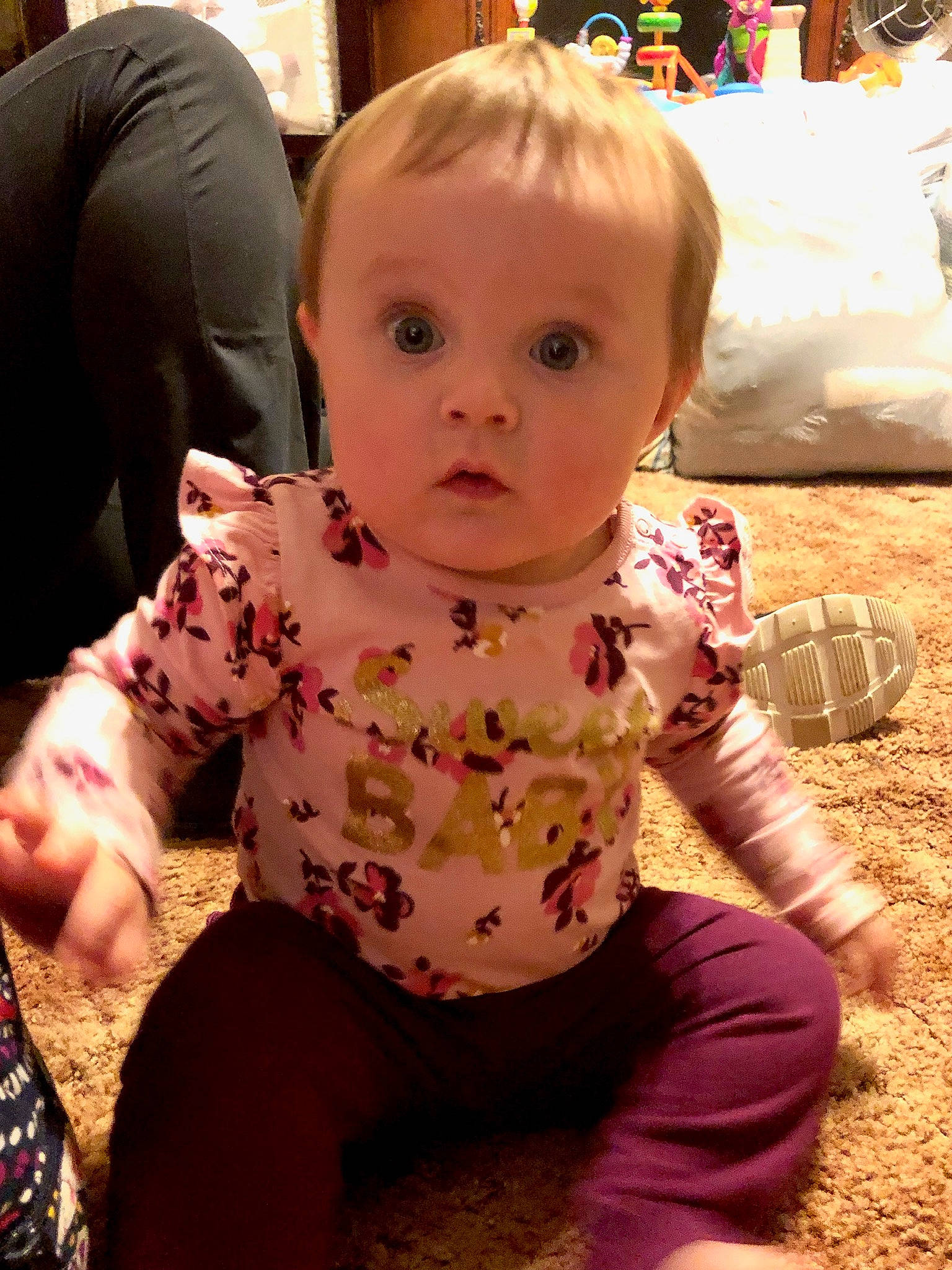 Madisyn joined the competition — help win amazing prizes! baby, cheek, child, eye, face, head, person, play, sitting, skin, smile, surprise, toddler