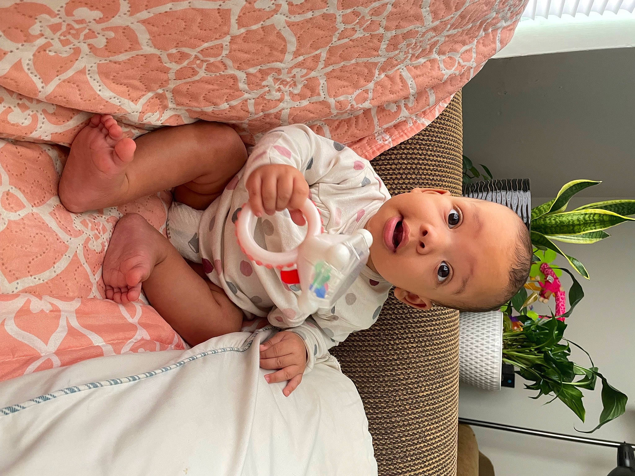 Heaven joined the competition — help win amazing prizes! baby, baby_products, baby_sleeping, baby_toddler_clothing, child, comfort, eyelash, happy, hat, human_leg, nail, pattern, peach, person, pink, plant, room, skin, surprise, thigh