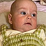 Bonnie is registered to the contest to win money with this photo: baby, infant, face, portrait, child, clothing, green, checkered, outfit, cute, expression, indoors, soft, blanket, young, skin, head, eyes, ear, sitting