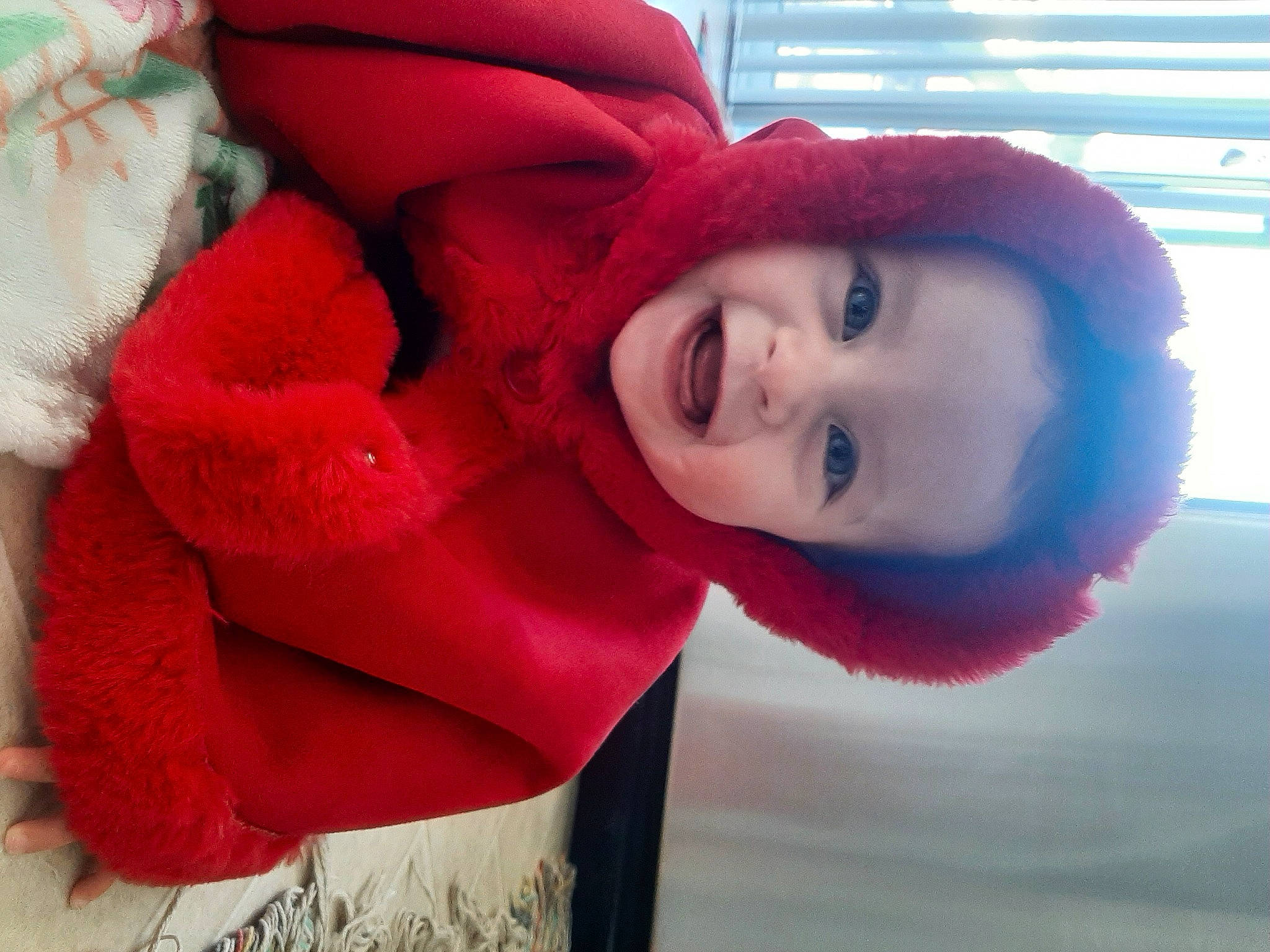 Alina joined the competition — help win amazing prizes! carmine, dress, electric_blue, fashion_accessory, fur, happy, hat, head, headgear, headwear, lip, magenta, outerwear, pattern, person, petal, pink, red, smile, toddler