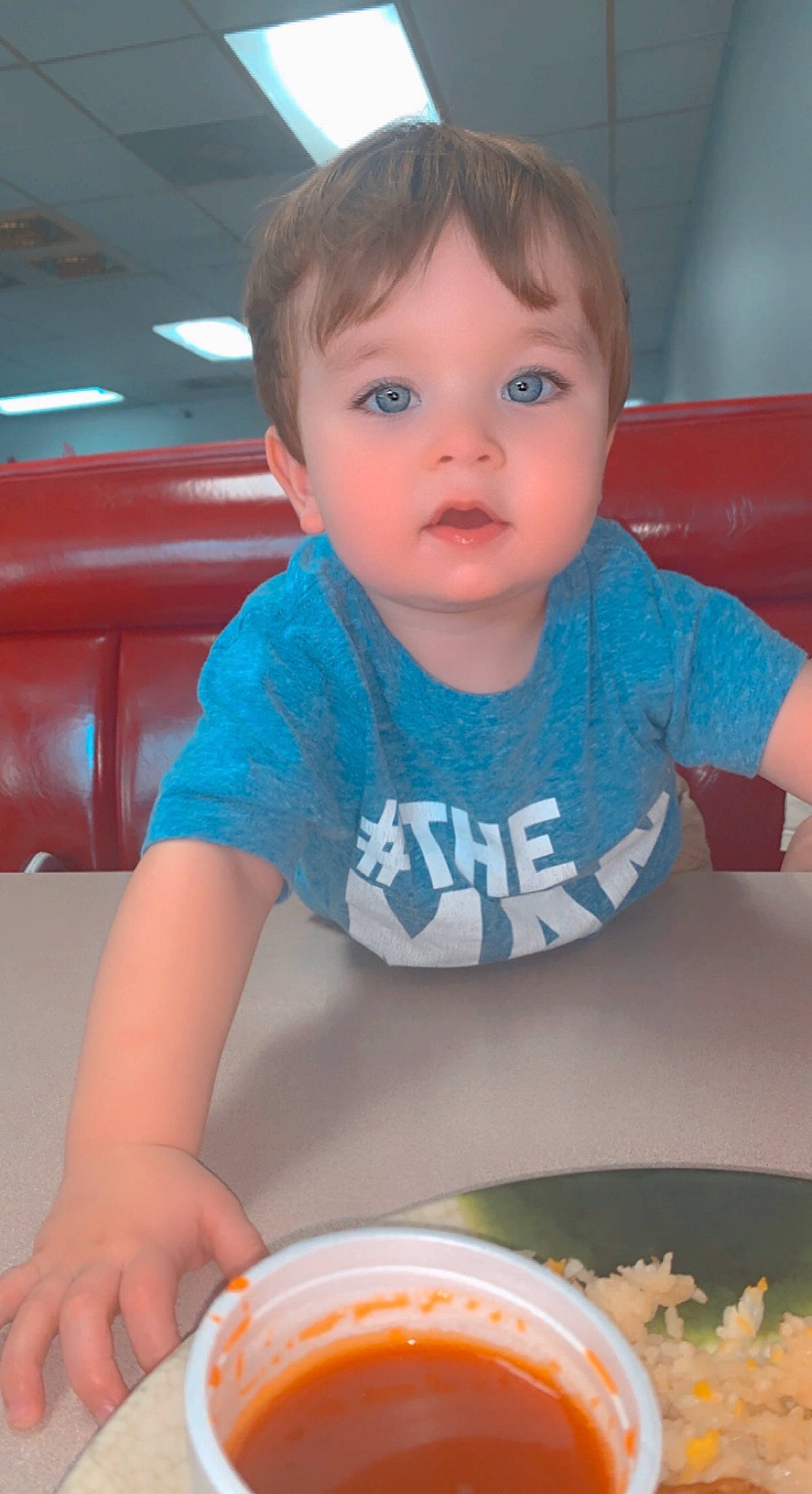 Landon joined the competition — help win amazing prizes! baby, baby_toddler_clothing, cheek, child, comfort_food, cuisine, cup, dish, drink, drinkware, food, fun, happy, ingredient, orange, person, serveware, t_shirt, tableware, toddler