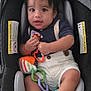 Charles Alexander joined the competition — help win amazing prizes! baby, car_seat, toy, blue_socks, shorts, navy_shirt, infant, child, seat_belt, indoor, cute, smiling, hand, face, person, footwear, plush_toy, colorful, happy, young