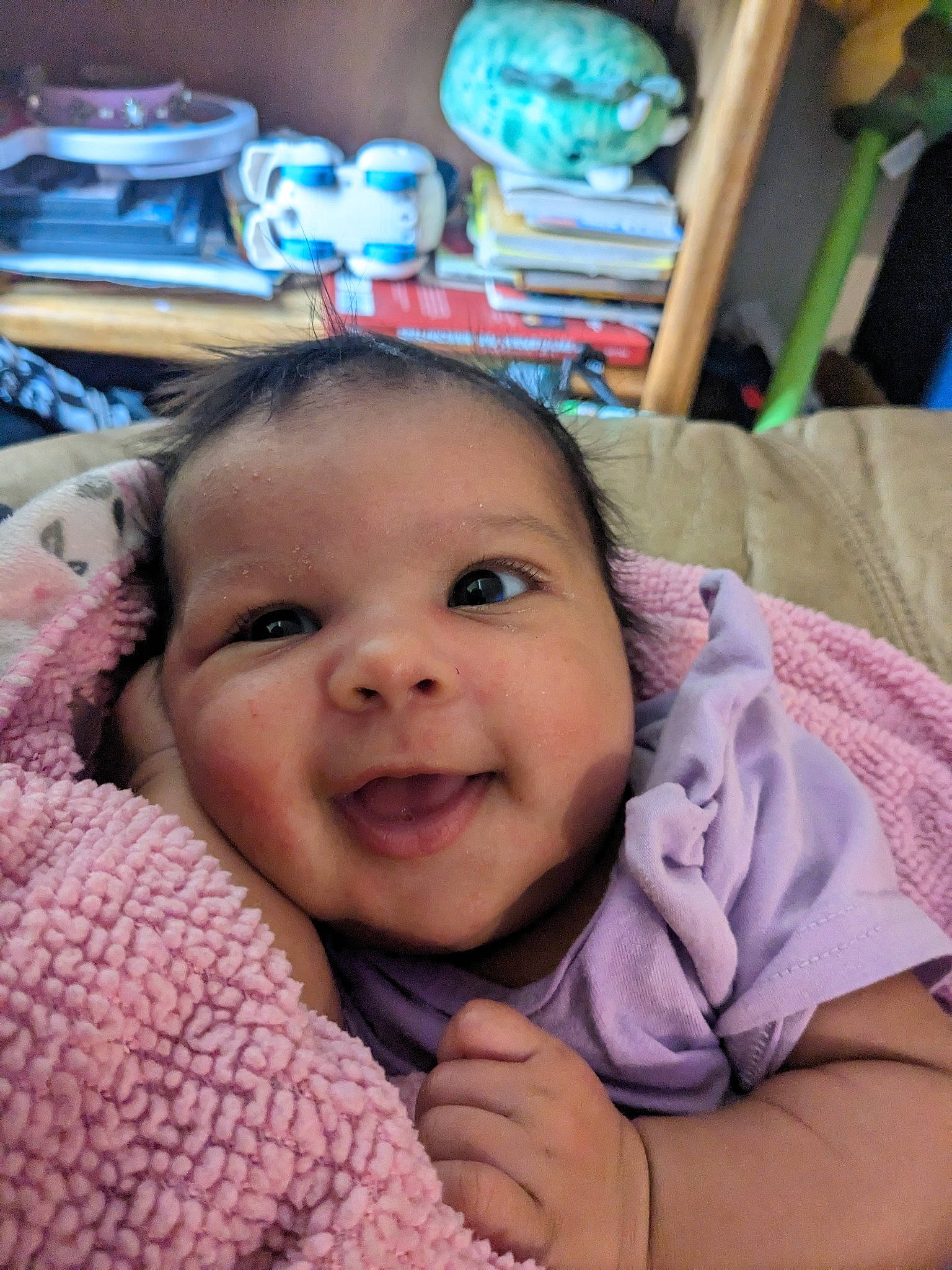 Rayanna joined the competition — help win amazing prizes! baby, baby_toddler_clothing, blue, cheek, chin, comfort, eye, face, gesture, happy, iris, lip, mouth, nose, person, pink, purple, skin, smile, textile