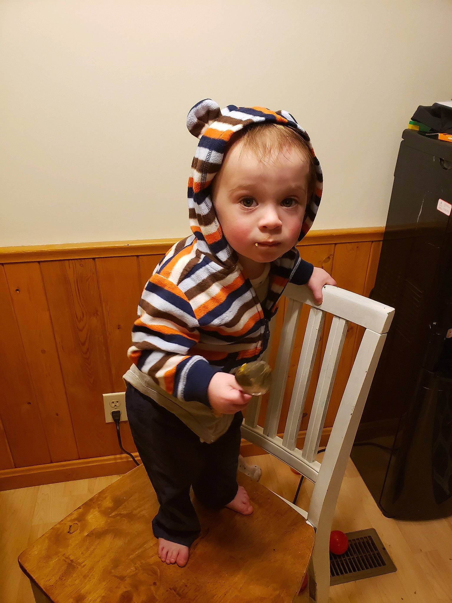 Warren is registered to the contest to win money with this photo: chair, child, furniture, person, sitting, toddler