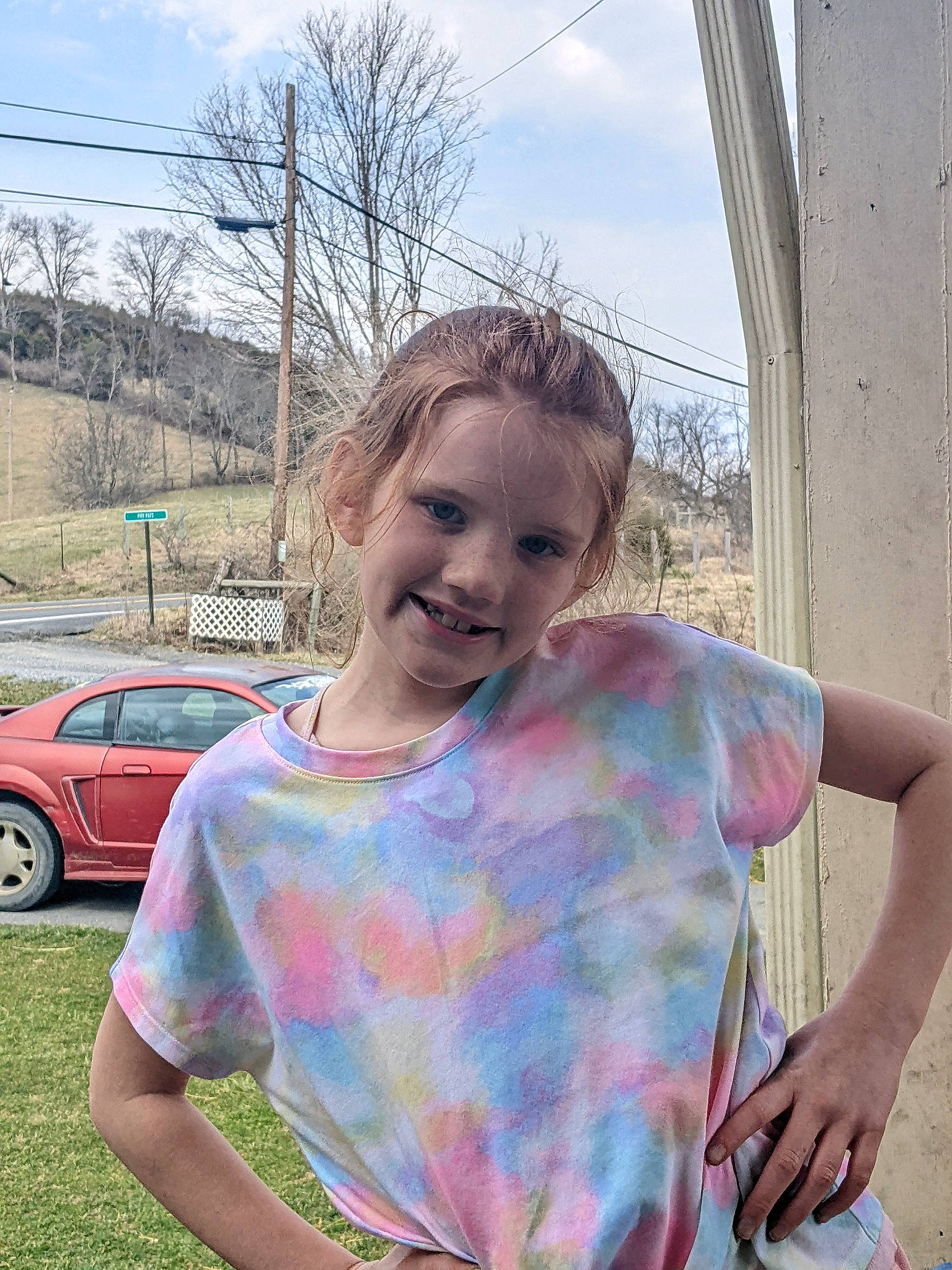 Dixie joined the competition — help win amazing prizes! blond, car, cloud, cool, facial_expression, fun, grass, hairstyle, happy, joy, leisure, magenta, person, pink, plant, recreation, sky, smile, t_shirt, tire