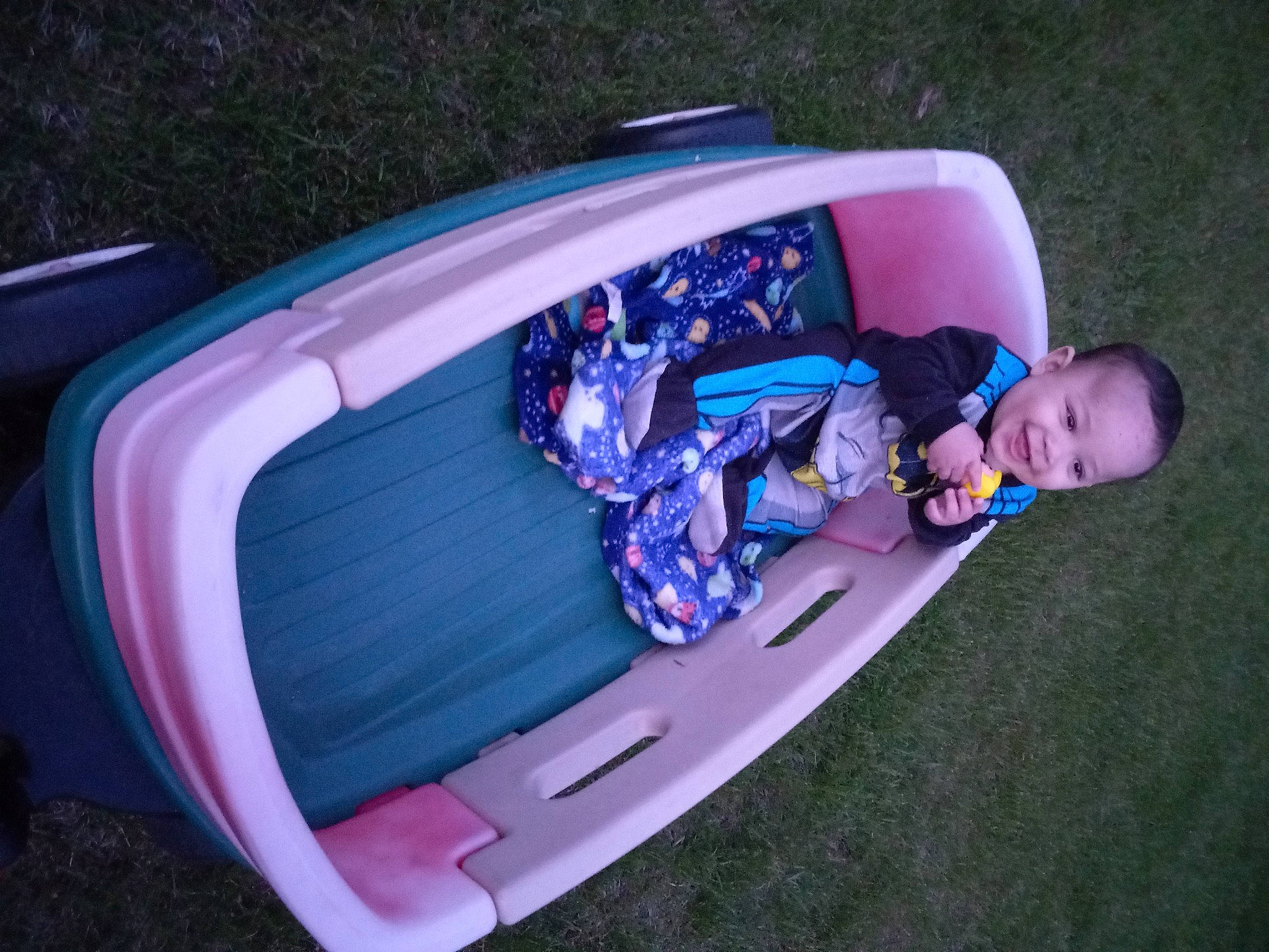 Calvin joined the competition — help win amazing prizes! automotive_exterior, automotive_lighting, baby, baby_carriage, bumper, car, electric_blue, family_car, grass, hood, joy, leisure, motor_vehicle, person, pink, purple, recreation, toddler, tree, trunk