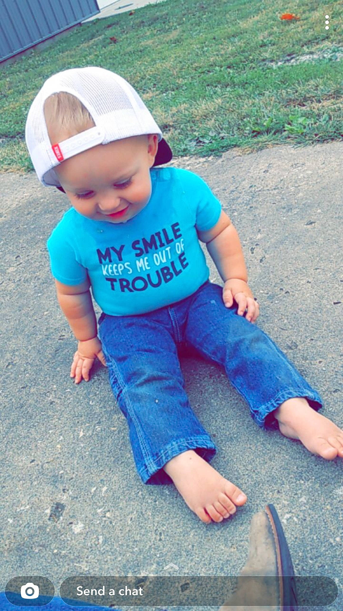 Justin joined the competition — help win amazing prizes! asphalt, baby_toddler_clothing, baseball_cap, cap, clothing, cool, face, grass, hand, happy, hat, head, headwear, leg, leisure, people_in_nature, person, photograph, recreation, sleeve