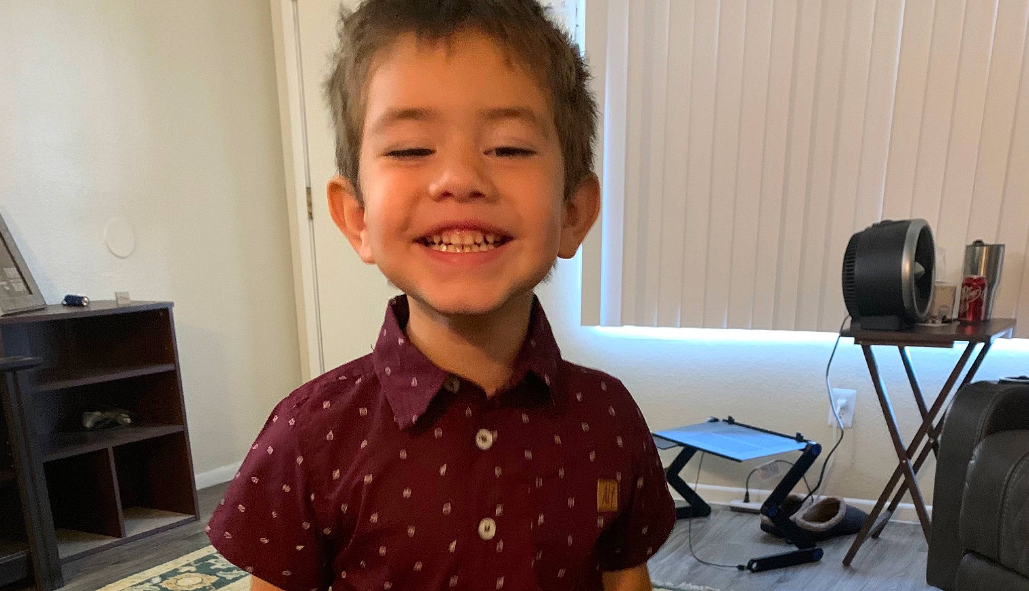 Caden joined the competition — help win amazing prizes! audio_equipment, cabinetry, camera, camera_lens, cameras_optics, child, chin, drawer, electronic_device, face, gadget, happy, input_device, joy, peripheral, person, room, shirt, smile, t_shirt