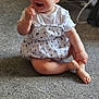 Freya joined the competition — help win amazing prizes! baby, blue_flower_pattern, carpet, child, cute, floor, foot, hand, happy, home, indoor, infant, person, playful, portrait, sitting, smiling, soft_lighting, white_clothing, young_child