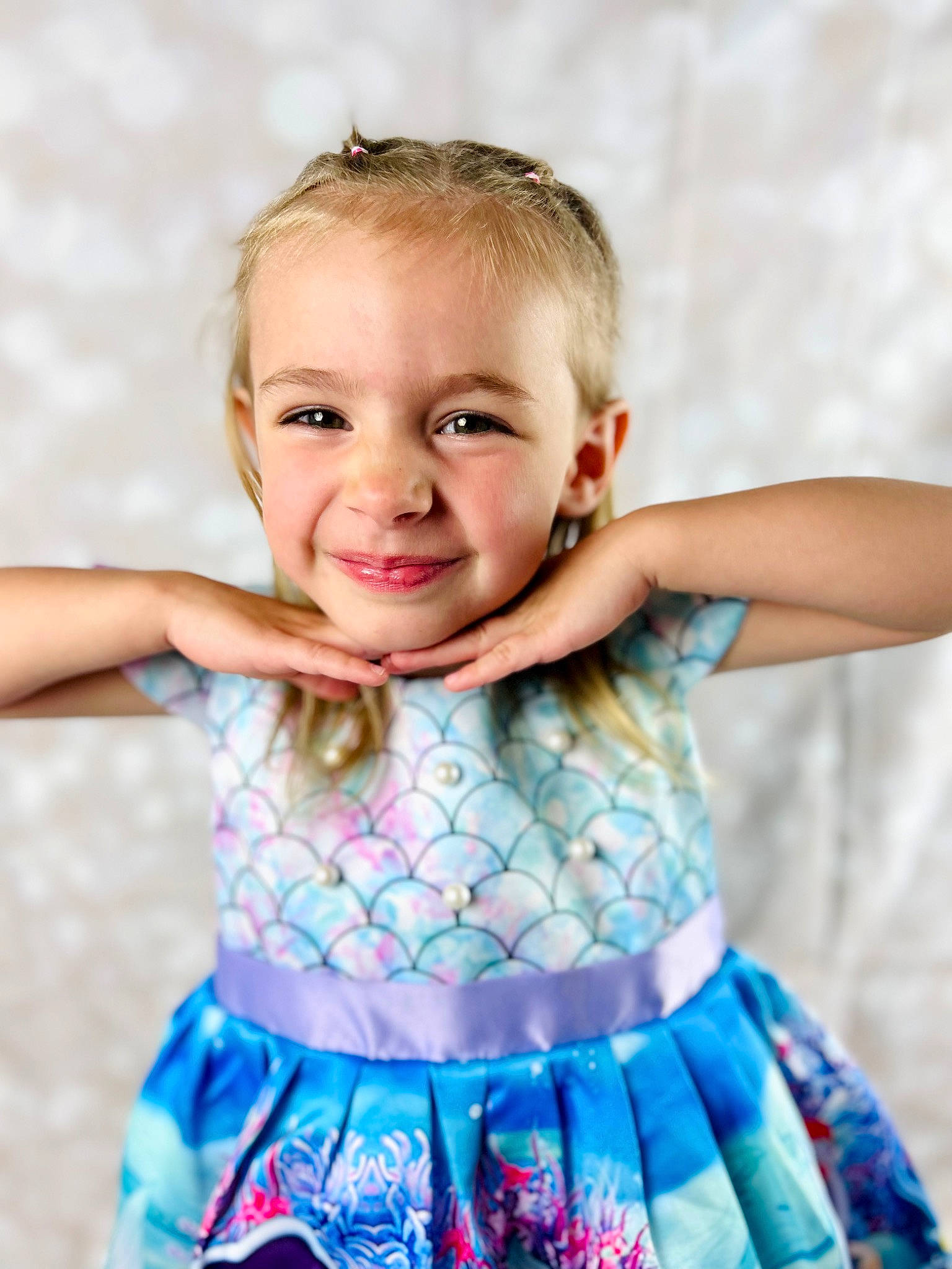 Amelia joined the competition — help win amazing prizes! azure, baby_toddler_clothing, day_dress, dress, eye, face, facial_expression, gesture, hairstyle, happy, head, iris, joint, joy, one_piece_garment, person, photograph, shoulder, skin, sleeve