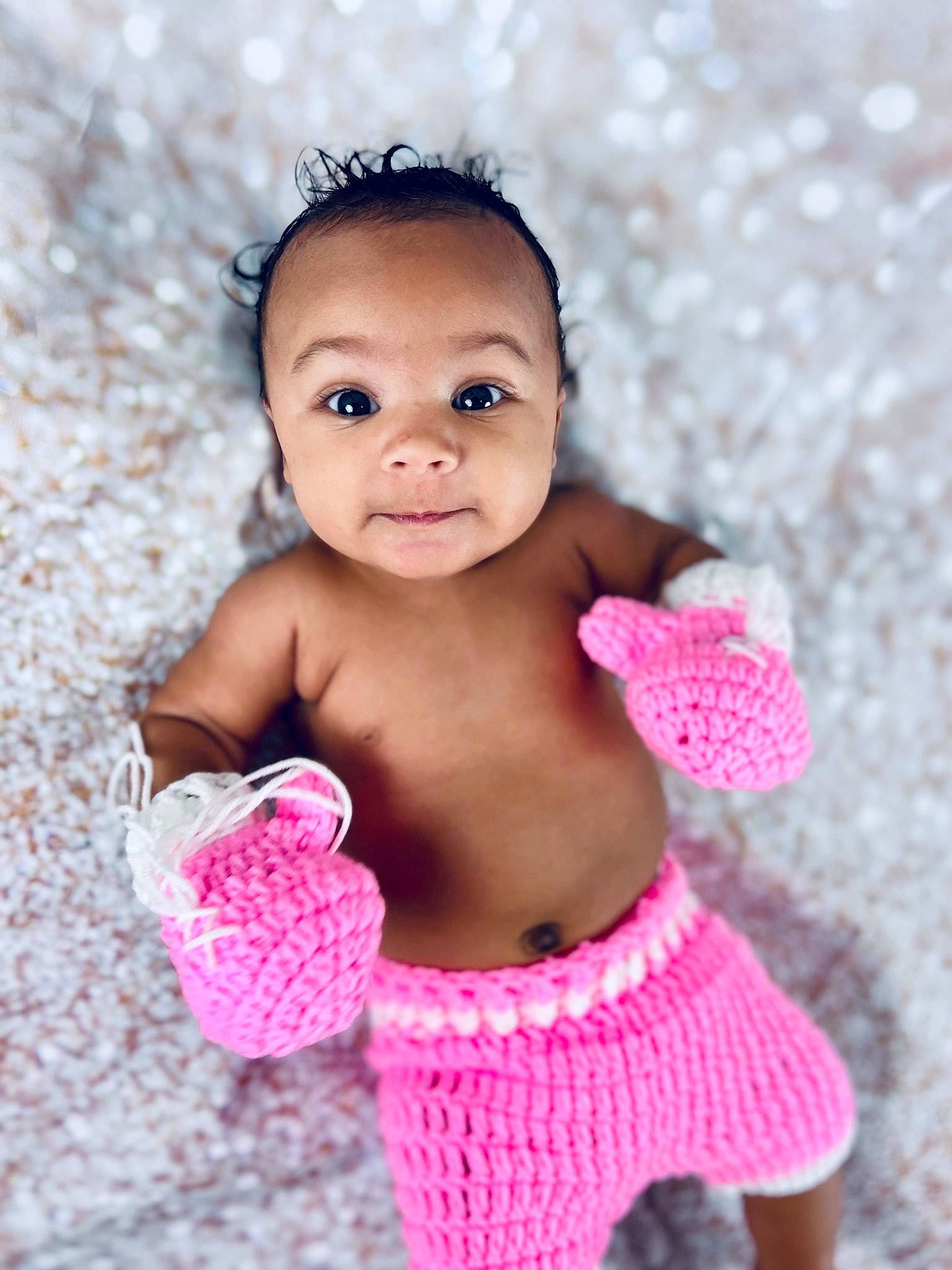 Lainey joined the competition — help win amazing prizes! baby, baby_products, baby_toddler_clothing, cheek, child, dress, eye, eyelash, facial_expression, finger, happy, head, lip, magenta, pattern, person, pink, skin, toddler, trunk