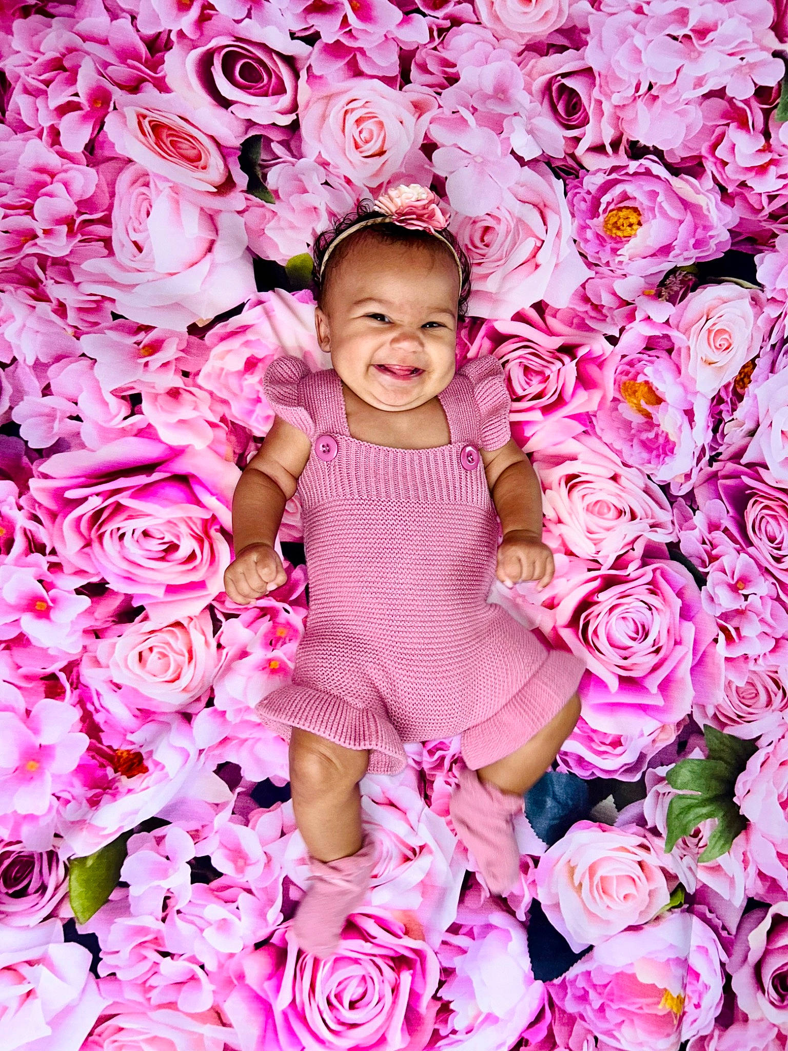 Lainey joined the competition — help win amazing prizes! baby_toddler_clothing, beauty, blossom, clothing, dress, flower, garden_roses, happy, magenta, pattern, person, petal, pink, plant, red, rose, rose_family, sleeve, smile, textile