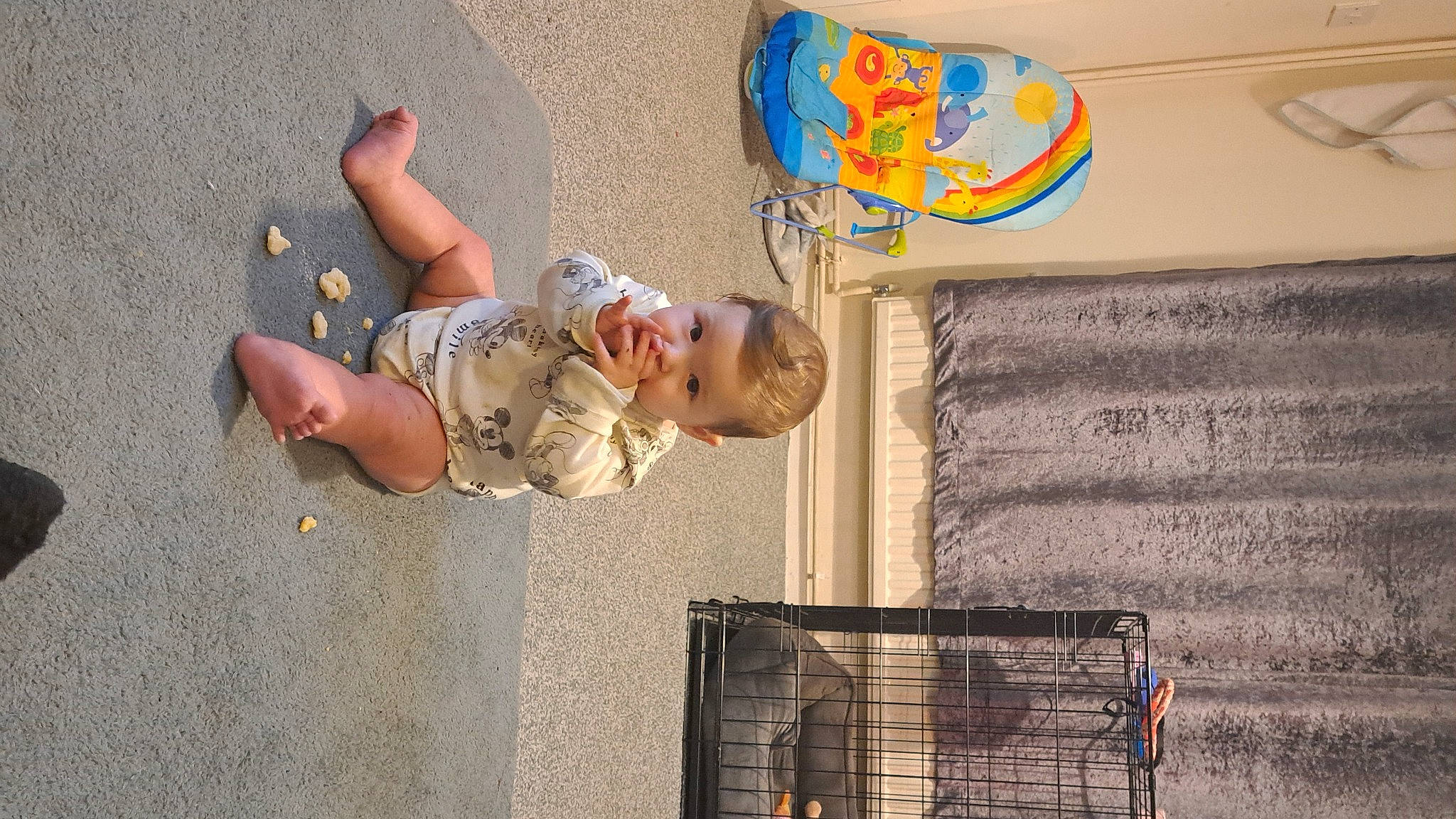 Kobi is registered to the contest to win money with this photo: art, baby, child, concrete, foot, fun, human_leg, leisure, person, play, sandal, shorts, sitting, smile, toddler, tree, visual_arts, wood