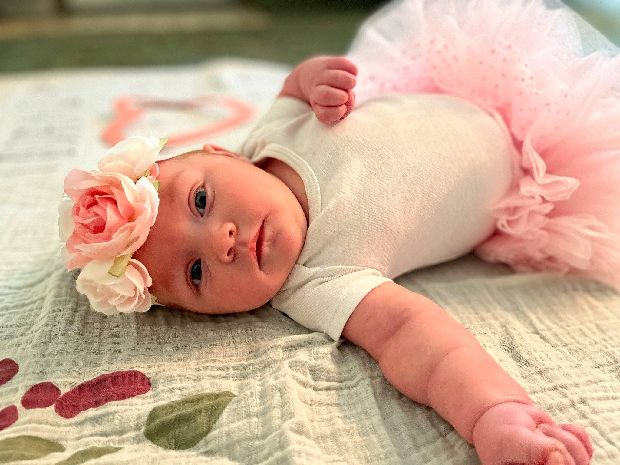Oakley joined the competition — help win amazing prizes! baby, baby_toddler_clothing, blond, child, comfort, facial_expression, fashion_accessory, finger, happy, headband, headgear, headpiece, headwear, linens, lip, mammal, person, pink, rose, skin