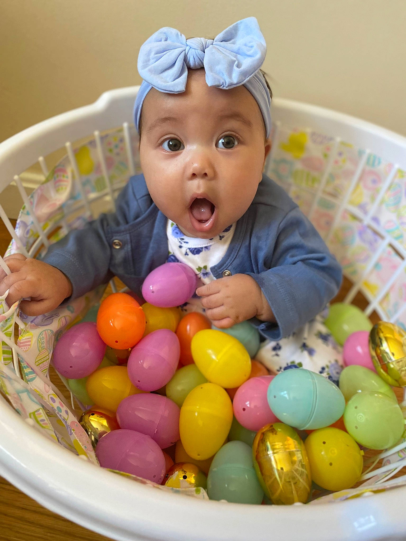 Lailah is registered to the contest to win money with this photo: baby, baby_products, baby_toddler_clothing, baby_toys, basket, child, confectionery, easter, event, fun, happy, headwear, holiday, person, play, product, room, surprise, sweetness, toddler