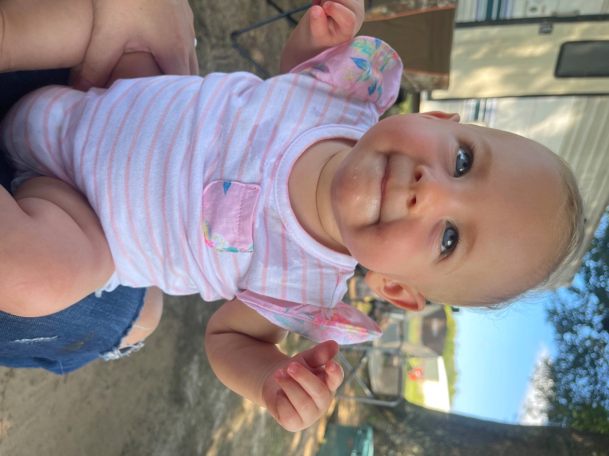 Aspyn joined the competition — help win amazing prizes! arm, baby_toddler_clothing, cheek, finger, fun, grass, hand, happy, hat, head, iris, joy, lip, mouth, nose, person, pink, plant, skin, smile