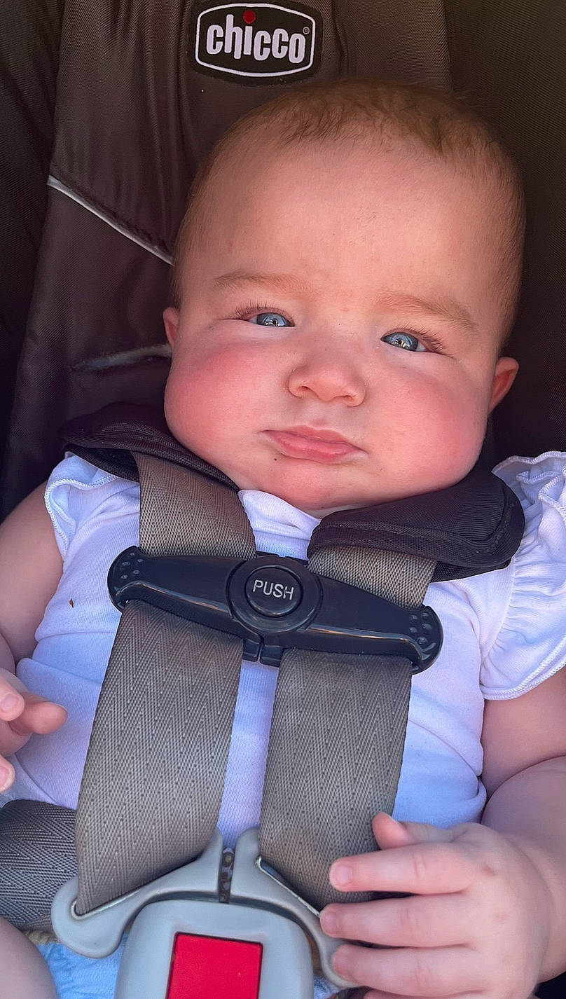 Austyn joined the competition — help win amazing prizes! baby, baby_carriage, baby_products, baby_safety, baby_toddler_clothing, car_seat, cheek, child, comfort, electric_blue, finger, hand, happy, iris, person, seat_belt, sitting, skin, strap, thumb