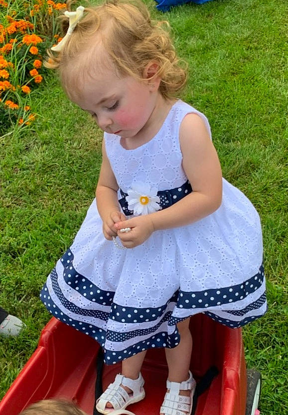 Cadence is registered to the contest to win money with this photo: annual_plant, baby_toddler_clothing, child, day_dress, dress, flower, flowering_plant, fun, grass, hairstyle, happy, pattern, people_in_nature, person, plant, sandal, sitting, sleeve, spring, summer