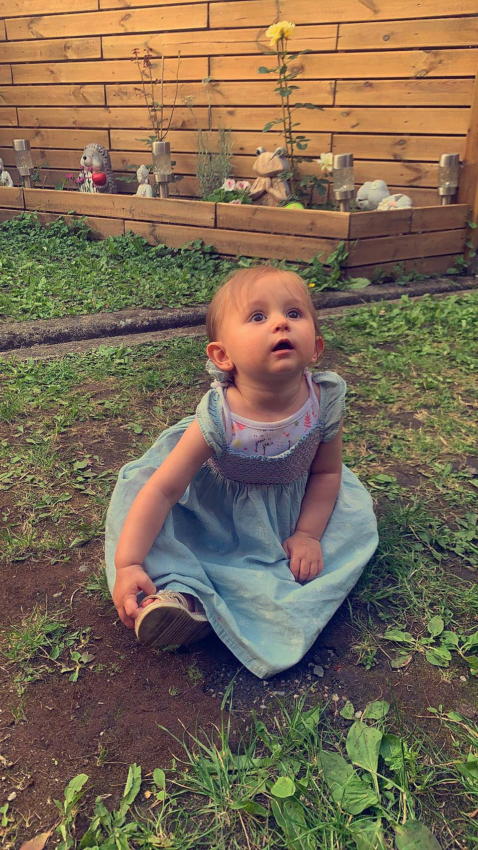 Maelynn participe au concours pour gagner de l'argent avec cette photo : agriculture, baby, baby_toddler_clothing, child, garden, grass, grass_family, grassland, happy, landscape, lawn, leisure, people_in_nature, person, plant, sitting, soil, toddler, tree, wood