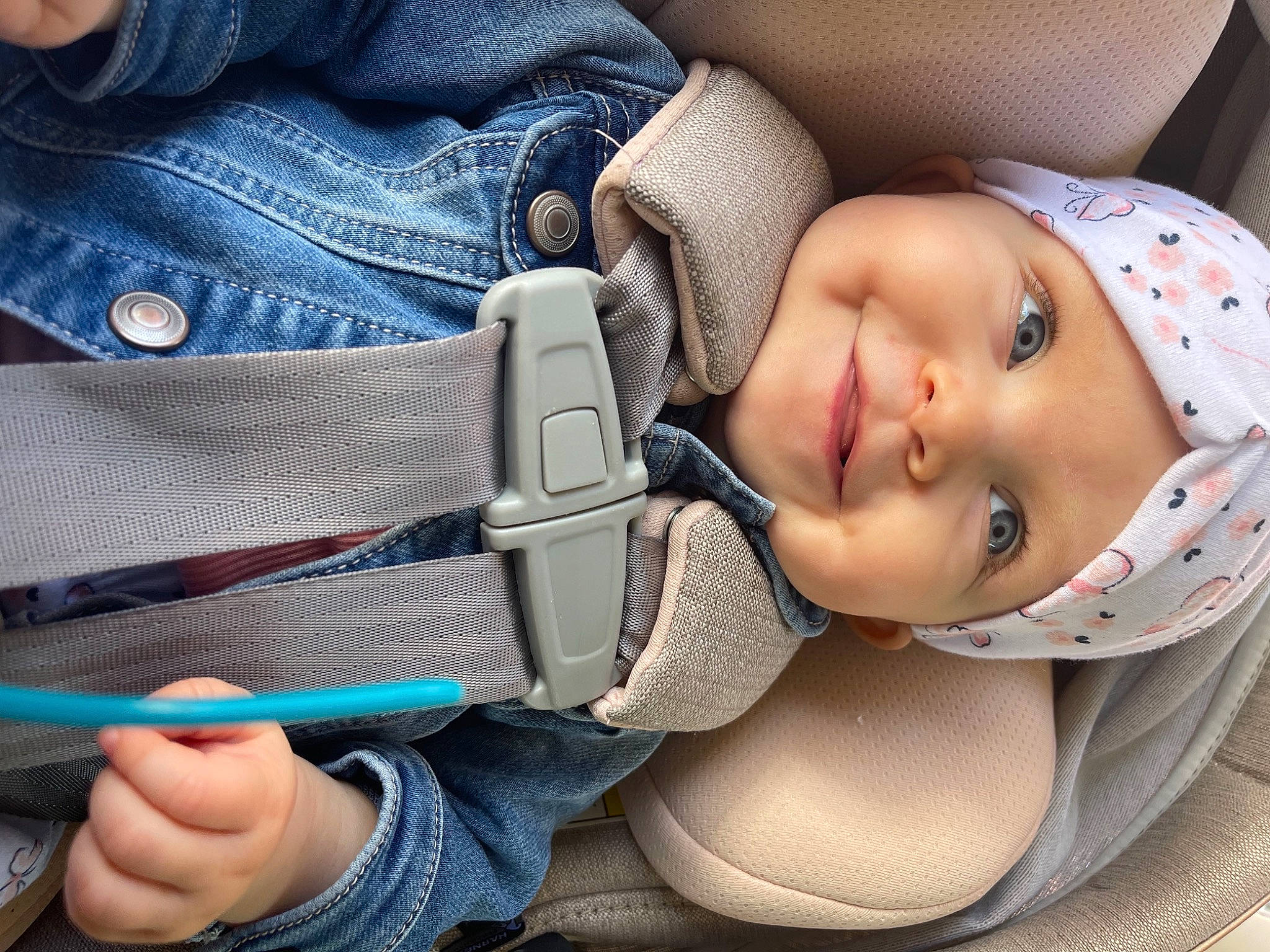 Kitana joined the competition — help win amazing prizes! baby, baby_carriage, baby_toddler_clothing, blue, cap, car_seat, comfort, cool, denim, electric_blue, eyelash, finger, hand, headwear, helmet, joy, nose, person, personal_protective_equipment, skin