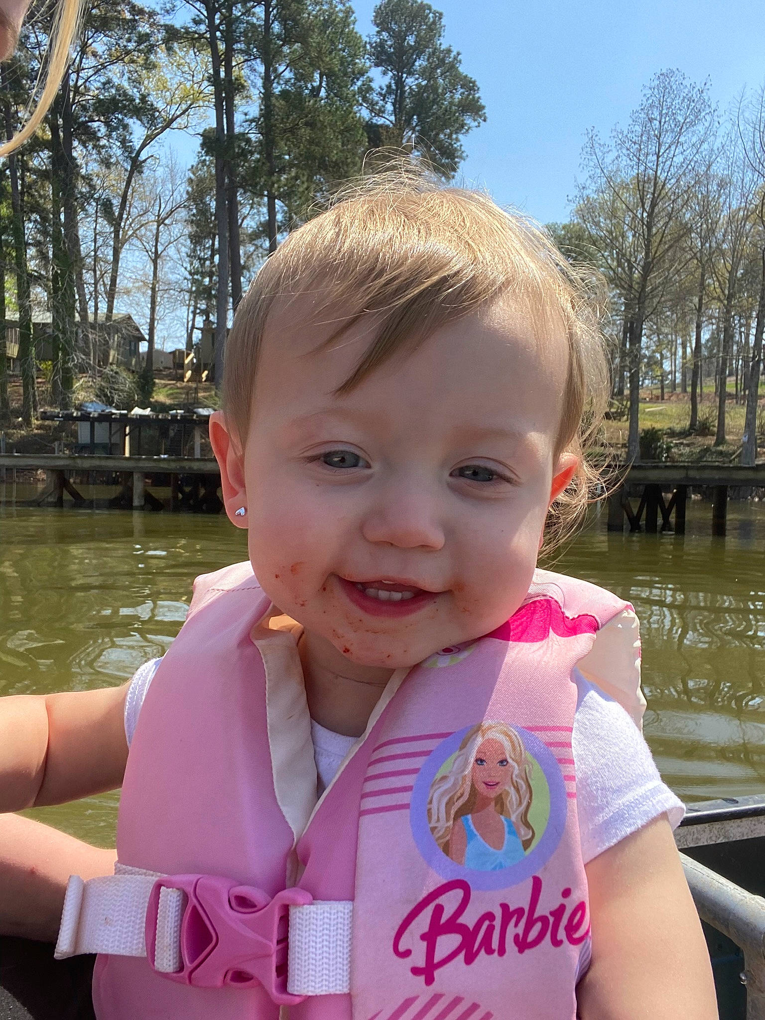 Ava-grace joined the competition — help win amazing prizes! cheek, cool, facial_expression, fun, grass, happy, lake, leisure, lifejacket, people, person, plant, recreation, skin, sky, smile, summer, toddler, tree, vertebrate
