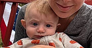 Meridith joined the competition — help win amazing prizes! baby, infant, child, adult, woman, mother, parent, portrait, selfie, smiling, outdoor, hayride, autumn, pumpkin, blanket, onesie, family, cuddling, red_wood, trees