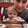 baby, infant, child, adult, woman, mother, parent, portrait, selfie, smiling, outdoor, hayride, autumn, pumpkin, blanket, onesie, family, cuddling, red_wood, trees