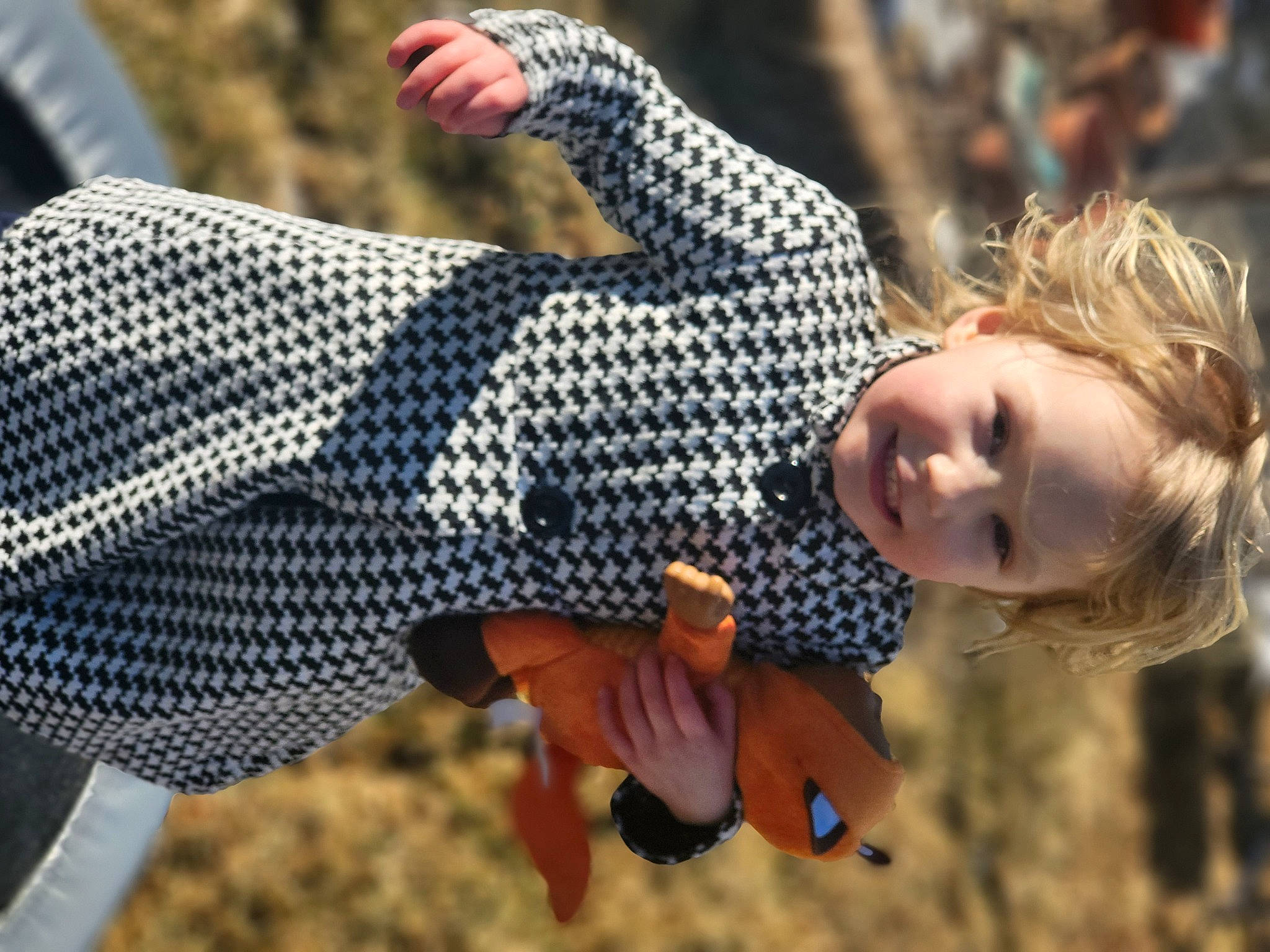 Olive joined the competition — help win amazing prizes! child, event, fun, gesture, grass, happy, joy, leisure, pattern, people_in_nature, person, play, recreation, soil, street_fashion, thumb, toddler, tree, wood