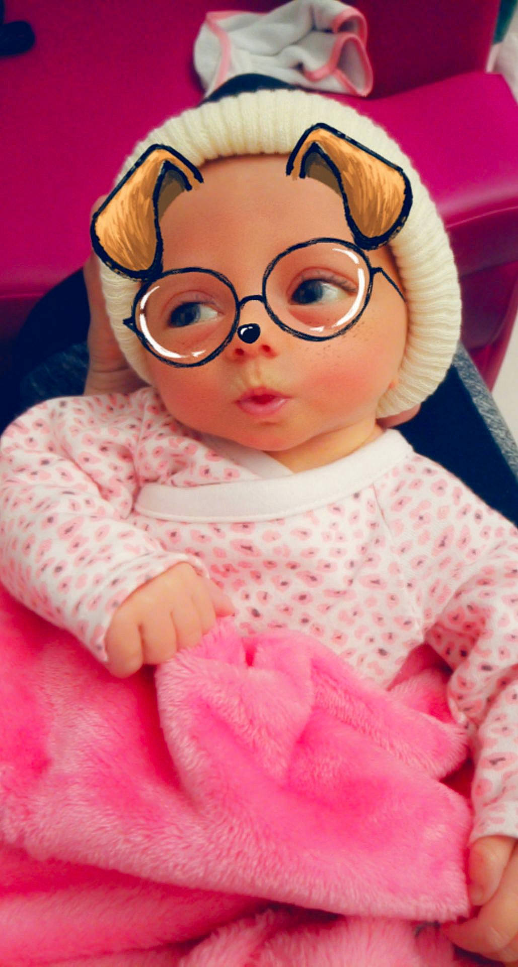 Iliana participe au concours pour gagner de l'argent avec cette photo : baby, cartoon, cheek, child, doll, ear, eyewear, glasses, headwear, illustration, person, pink, stuffed_toy, toddler, toy, vision_care