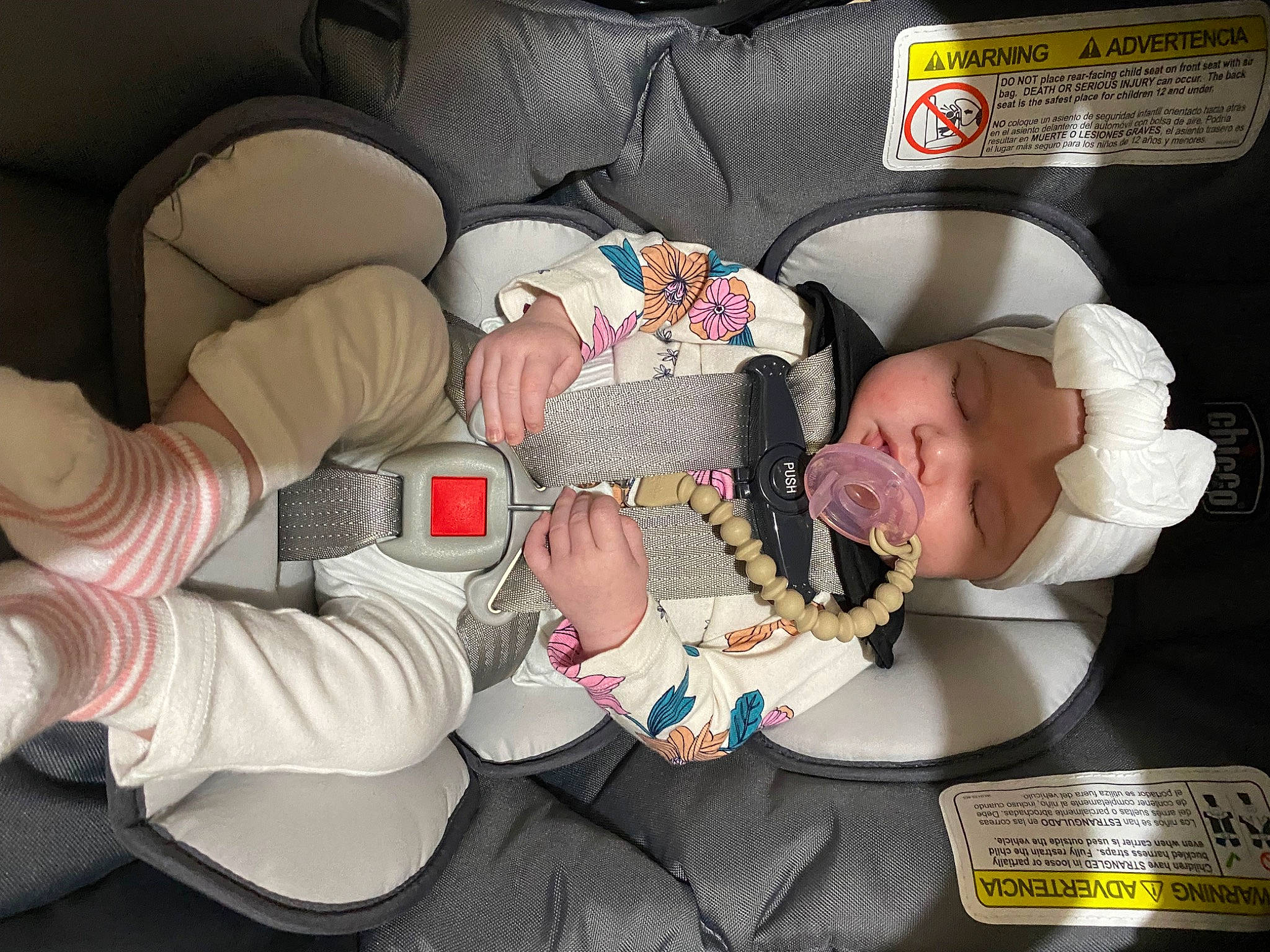 Alaina is registered to the contest to win money with this photo: auto_part, baby, baby_carriage, baby_in_car_seat, baby_products, baby_safety, baby_sleeping, baby_toddler_clothing, car_seat, child, comfort, headwear, infant_bed, lap, nap, person, room, sitting, sleep, sock