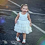 Journii joined the competition — help win amazing prizes! child, toddler, white_dress, sandals, outdoor, asphalt, parking_lines, smiling, walking, sunlight, lens_flare, happy, cute, person, summer, footwear, young_child, playful, casual, daytime