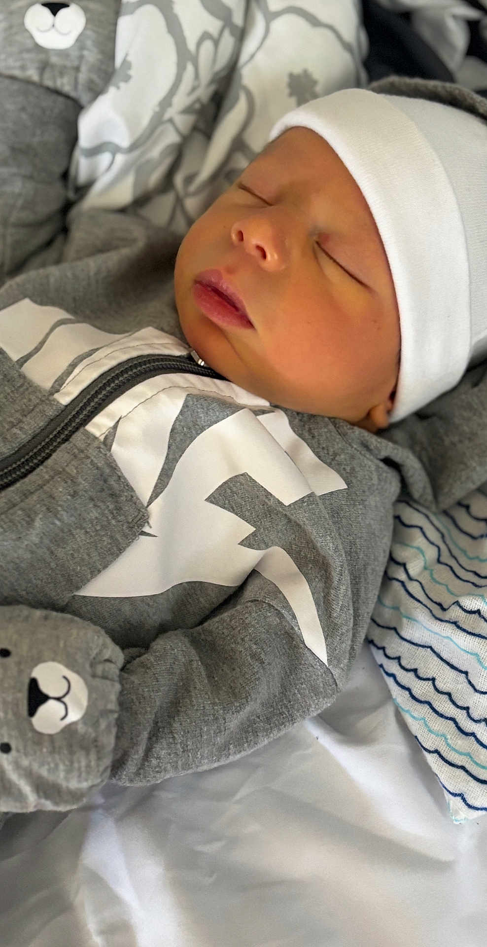 Jasper is registered to the contest to win money with this photo: baby, newborn, sleeping, infant, face, clothing, hat, mittens, blanket, pattern, soft, cute, child, peaceful, resting, portrait, indoors, cozy, closeup, toddler