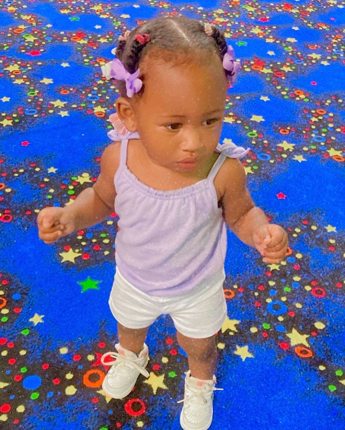 Bailee joined the competition — help win amazing prizes! azure, baby, baby_toddler_clothing, blue, child, design, electric_blue, flooring, fun, happy, leisure, magenta, pattern, people_in_nature, person, purple, red, sleeve, spring, standing