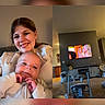 Koleson is registered to the contest to win money with this photo: baby, child, woman, smile, indoor, living_room, television, baby_walker, furniture, home, person, portrait, happy, young_woman, childhood, family, casual, cozy, relaxed, modern