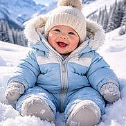 Noah a rejoint le concours — aidez-le/la à gagner de superbes lots ! baby, infant, snow, winter, mountains, hat, pom_pom, snowsuit, mittens, boots, smile, happy, outdoor, cold, cozy, portrait, blue, puffy_jacket, snowy, nature