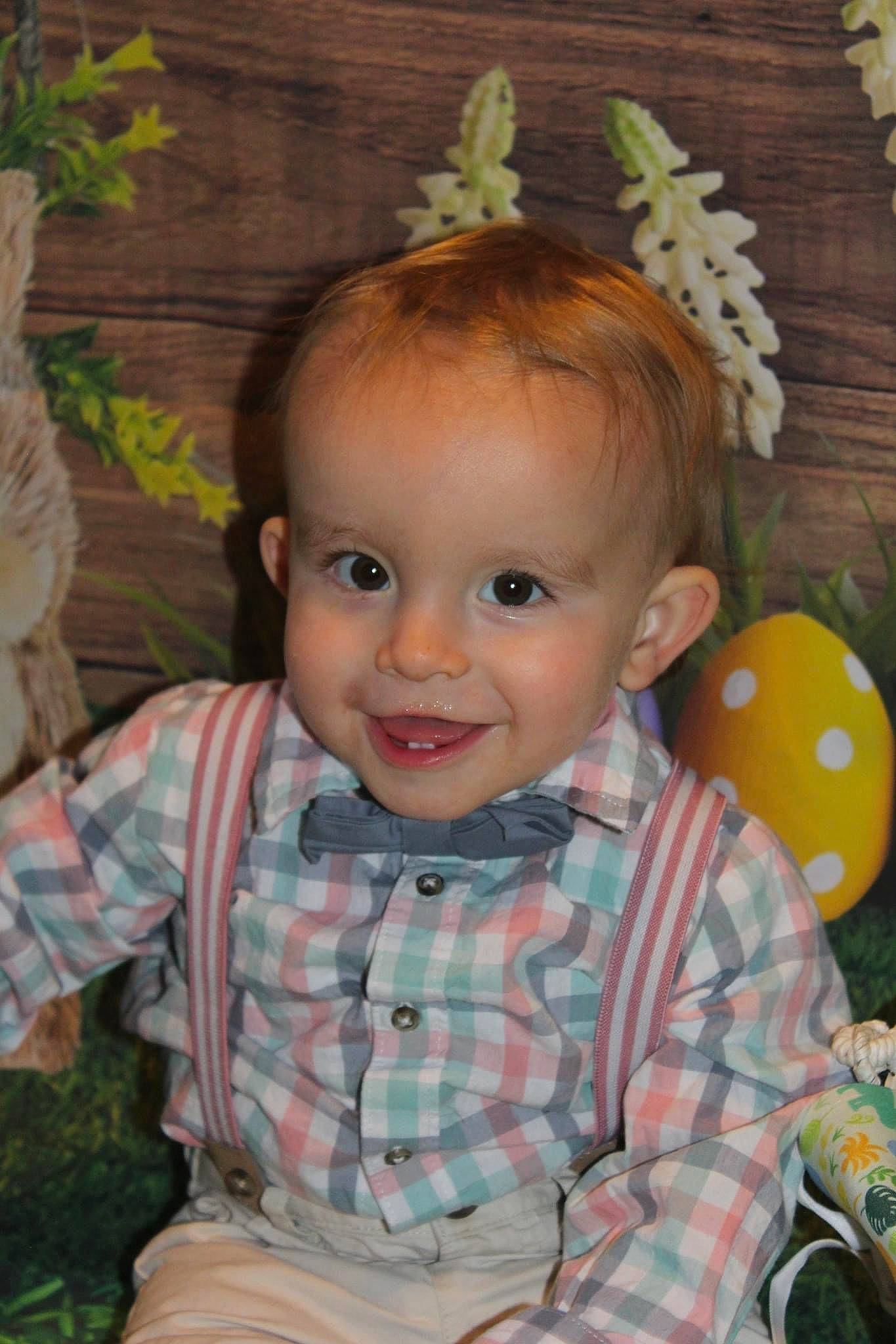 Carter joined the competition — help win amazing prizes! baby, baby_toddler_clothing, cheek, child, clothing, eye, face, facial_expression, fun, grass, happy, head, iris, joy, nose, person, plaid, plant, skin, smile