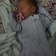 Karissa joined the competition — help win amazing prizes! baby, sleeping, pacifier, onesie, blanket, pattern, zigzag, infant, child, bed, soft, cozy, resting, cute, wearing, fabric, indoor, peaceful, newborn, toddler