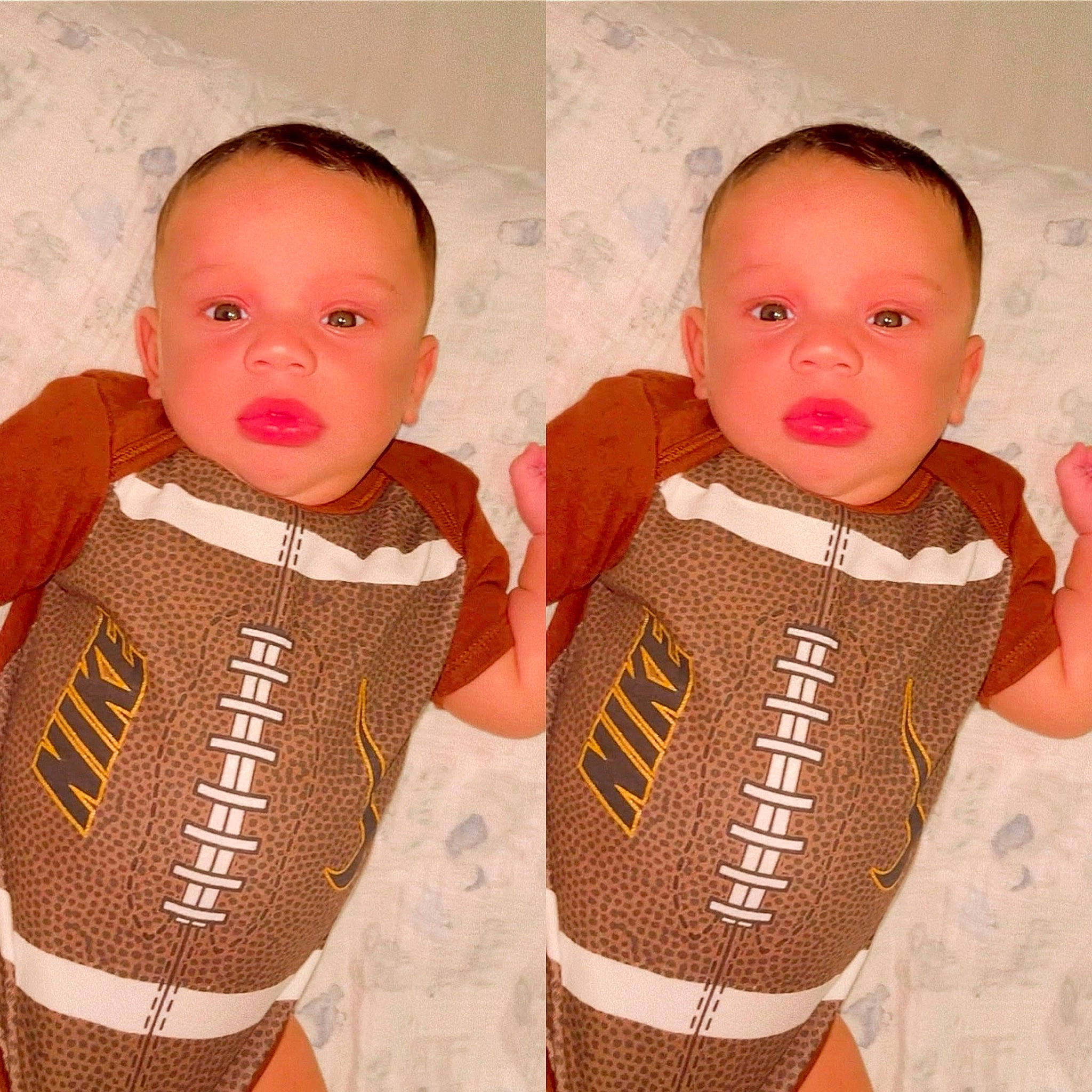 Kayson is registered to the contest to win money with this photo: arm, baby, baby_toddler_clothing, cheek, collar, cool, face, finger, human_body, joint, lip, neck, organ, outerwear, person, red, shoulder, skin, sleeve, t_shirt