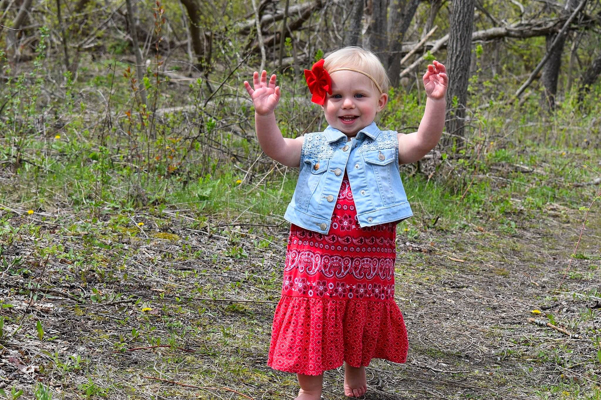 Lilliann joined the competition — help win amazing prizes! baby_toddler_clothing, botany, child, forest, grass, grass_family, groundcover, happy, joy, leaf, magenta, one_piece_garment, pattern, people_in_nature, person, plant, sleeve, smile, spring, toddler