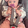 Ariana participe au concours pour gagner de l'argent avec cette photo : baby, big_eyes, blue_eyes, bow, buckle, car_seat, child, closeup, corduroy, fabric_texture, hands, harness, headband, infant, onesie, pacifier, pink_clothing, portrait, seat_belt, surprised_expression