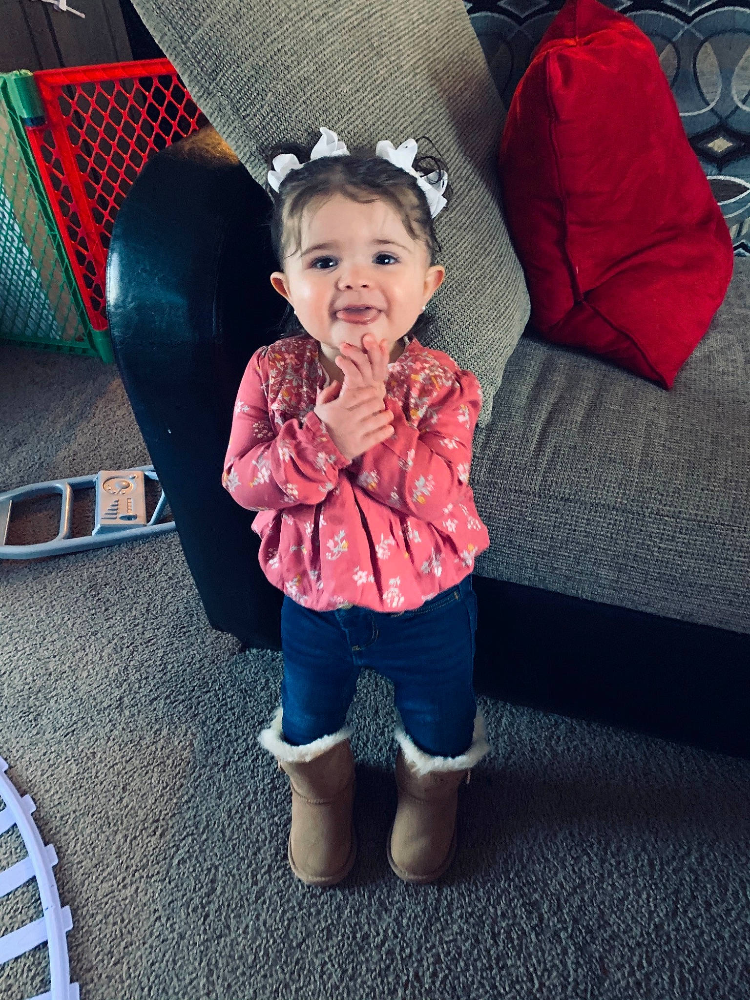 Juliette joined the competition — help win amazing prizes! baby_toddler_clothing, beauty, child, electric_blue, face, fun, happy, head, leisure, mouth, organ, person, pink, sleeve, smile, snapshot, sneakers, standing, thigh, toddler