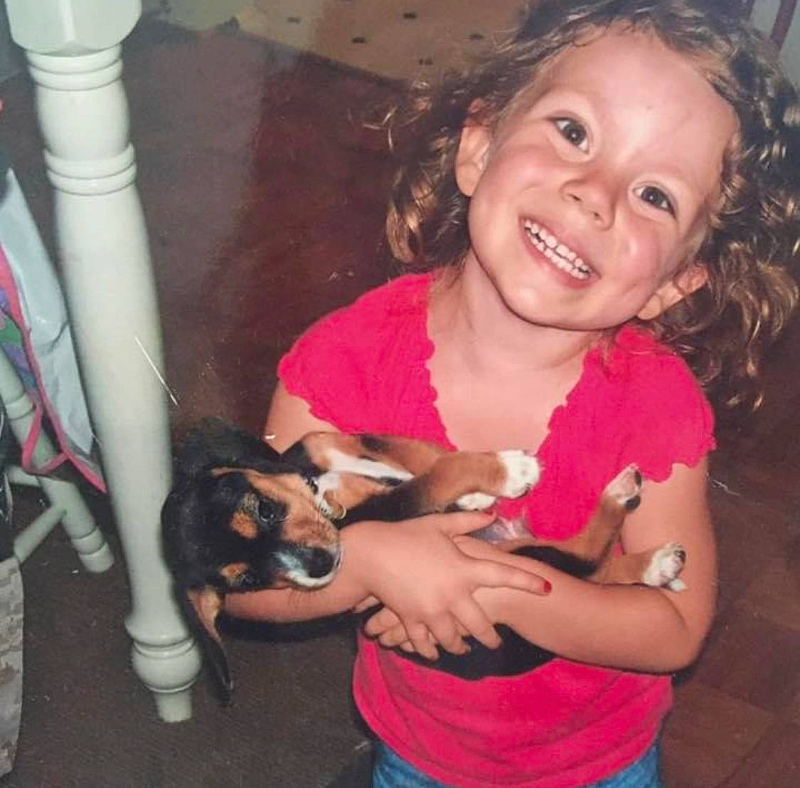 Buddy is registered to the contest to win money with this photo: baby_toddler_clothing, carnivore, child, child_model, dog, dog_breed, human, iris, laugh, nail, non_sporting_group, puppy, puppy_love, sporting_group, tooth, toy_dog, vertebrate, working_animal