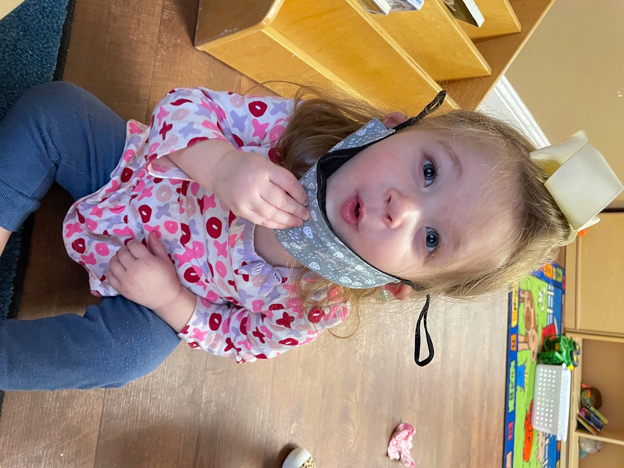 Lorelai joined the competition — help win amazing prizes! baby, baby_products, baby_toddler_clothing, box, cheek, child, clothing, comfort, fun, happy, nose, pattern, person, room, shipping_box, sitting, skin, smile, surprise, thigh