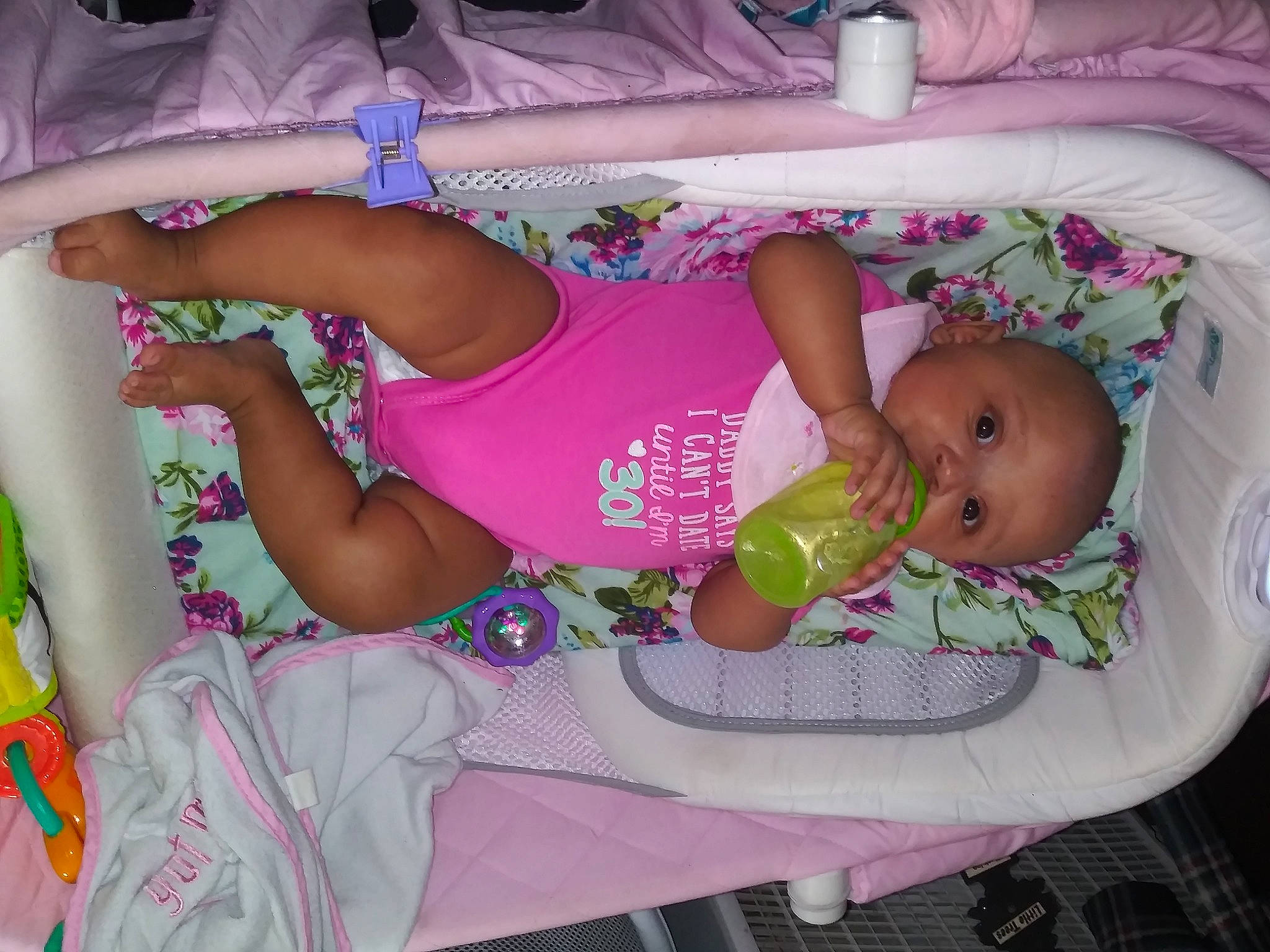 Nevaeh Anna'Marie is registered to the contest to win money with this photo: baby, baby_products, baby_toddler_clothing, child, infant_bed, person, pink, product, toddler