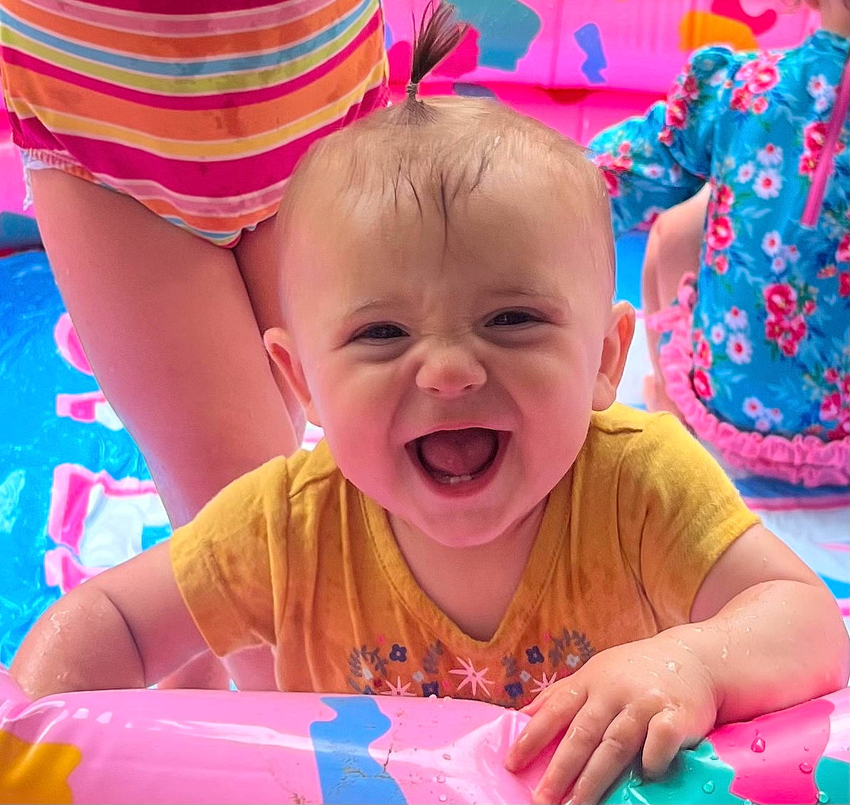 Haisley is registered to the contest to win money with this photo: aqua, baby, baby_playing_with_toys, blue, facial_expression, fun, happy, hat, leisure, mouth, person, pink, playing_with_kids, product, red, sharing, skin, smile, summer, toddler