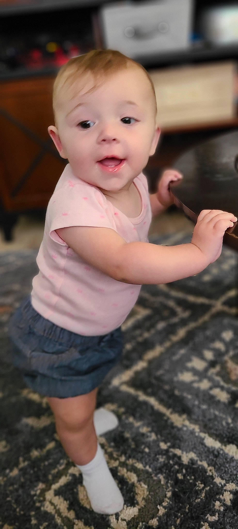 Haisley joined the competition — help win amazing prizes! baby, baby_toddler_clothing, cheek, face, gesture, hand, happy, head, human_body, iris, lip, nose, person, pink, shorts, shoulder, skin, sleeve, smile, standing