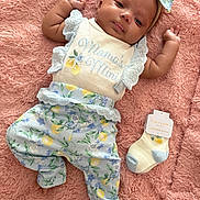 Syomii joined the competition — help win amazing prizes! adorable, baby, blanket, bow, child, clothing, cute, floral, headband, indoors, infant, lemon, lying_down, patterned_pants, pink, portrait, relaxed, sock, soft_texture, tag