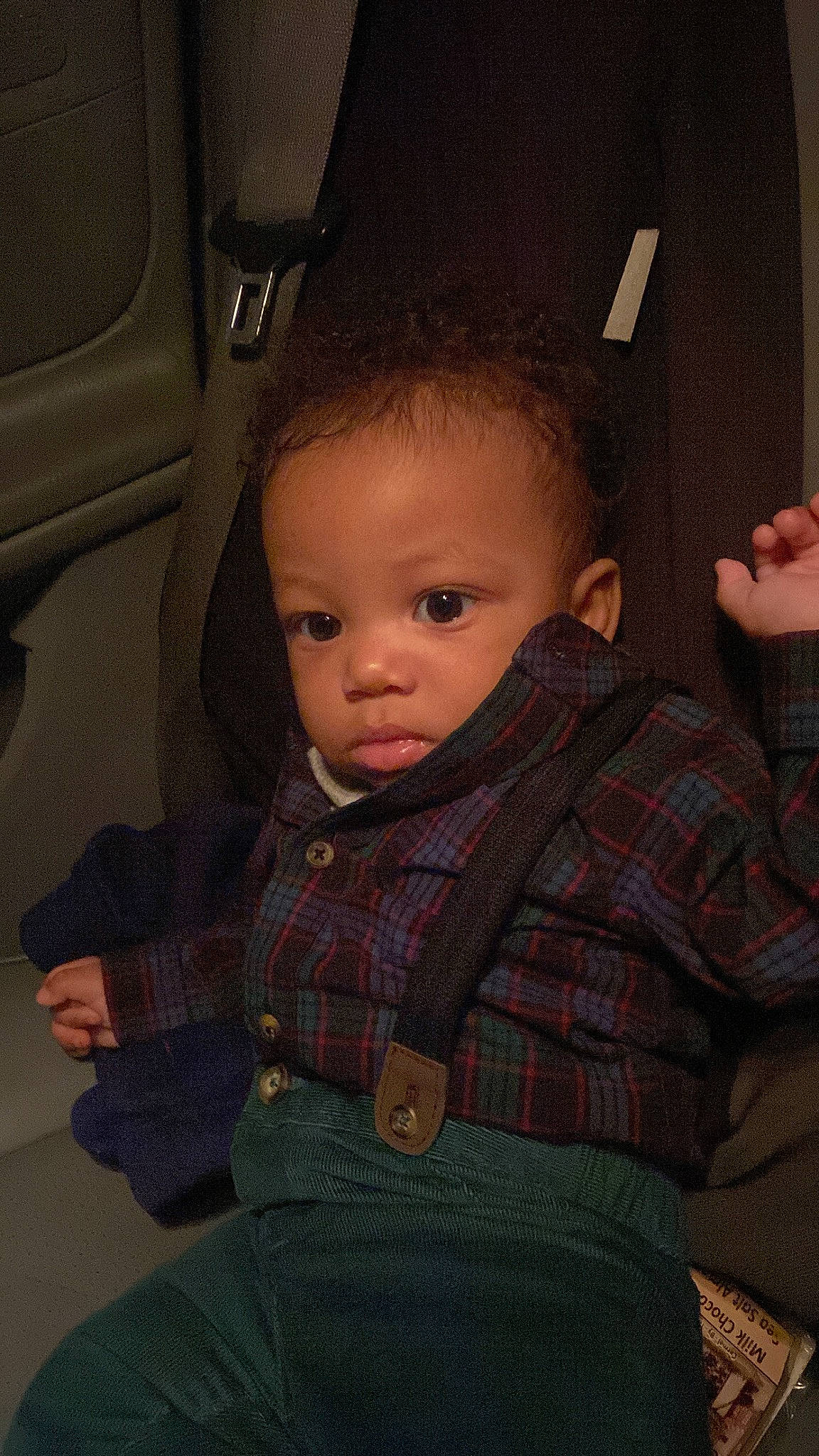 Jeremiah is registered to the contest to win money with this photo: baby, baby_toddler_clothing, cheek, child, chin, comfort, eye, finger, forehead, fun, hairstyle, iris, nose, person, plaid, skin, sleeve, tartan, thumb, toddler